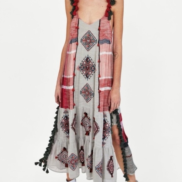 SOLD Zara Woman Embroidered Tassel Boho Maxi Dress – Size M - Picture 4 of 16